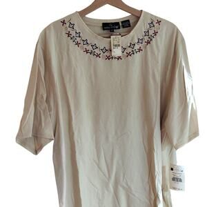 Carole Little Cream T-Shirt w Decorative Collar, 2X, NWT 0079